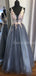 Charming V-neck  A-line Tulle Long Prom Dresses Evening Dresses.DB10573