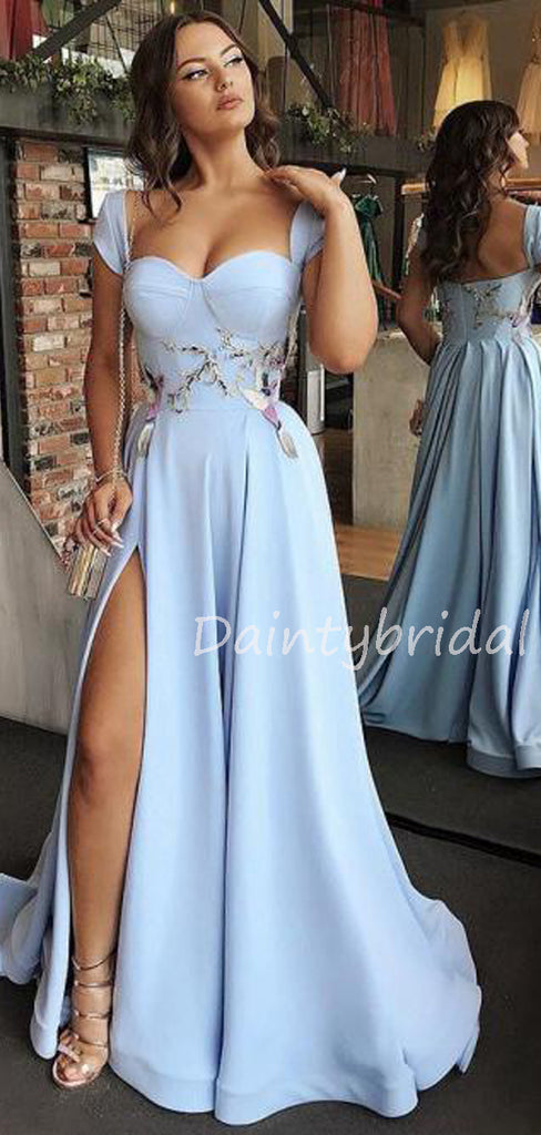 Charming Sweetheart Satin A-line Side Slit Long Prom Dresses Evening Dresses.DB10553