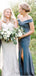 Off-shoulder A-line Satin Side Slit Floor Length Bridesmaid Dresses.DB10180