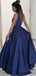 Deep V-neck A-line Floor Length Satin Mermaid Long Prom Dresses Evening Dresses.DB10238