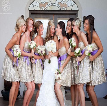 Sparkly Sequin Sweetheart Strapless Shinning Knee-Length Cheap Short Bridesmaid Dresses fpr Wedding Party, WG139