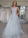 Sexy V-neck Lace Tulle A-line Prom Dresses Evening Dresses.DB10798