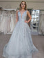 Sexy V-neck Lace Tulle A-line Prom Dresses Evening Dresses.DB10798