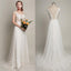 Cheap Simple Column Sleeveless V-back Lace Top Chiffon Sweep Trailing Wedding Party Dresses, WD0013