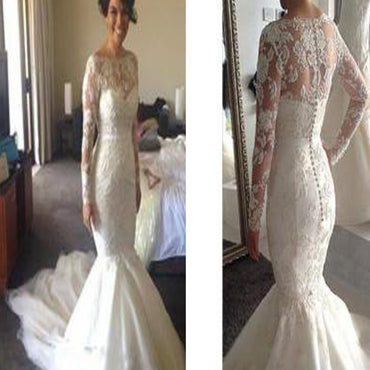 Long Sleeveless Mermaid  Clairvoyant Outfit Button Back Sweep Trailing Wedding Party Dresses, WD0152