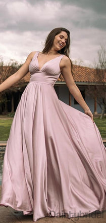 V-neck Soft Satin Floor Length A-Line Long Prom Dresses.DB10132