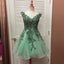 Elegant A-line Beads V-neck Sleeveless Lace Appliques Light Green  Knee Length Homecoming Dress,BD0110