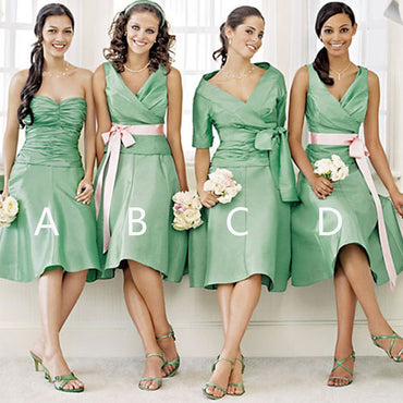 Unique Satin Mismatched Green Different Styles Cheap Short Knee Length Bridesmaid Dresses, WG149