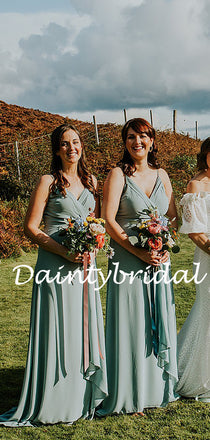 Sexy Spaghetti Strap V-neck Floor Length Chiffon Bridesmaid Dresses.DB10771