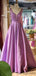 Sexy V-neck Satin Floor Length A-Line Long Prom Dresses.DB10134