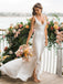 Simple V-neck Sleeveless Mermaid Side Slit Long Wedding Dresses, DB10744