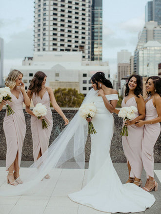 Sexy V-neck Mermaid Side Slit Simple Evening Dresses Bridesmaid Dresses.DB10729