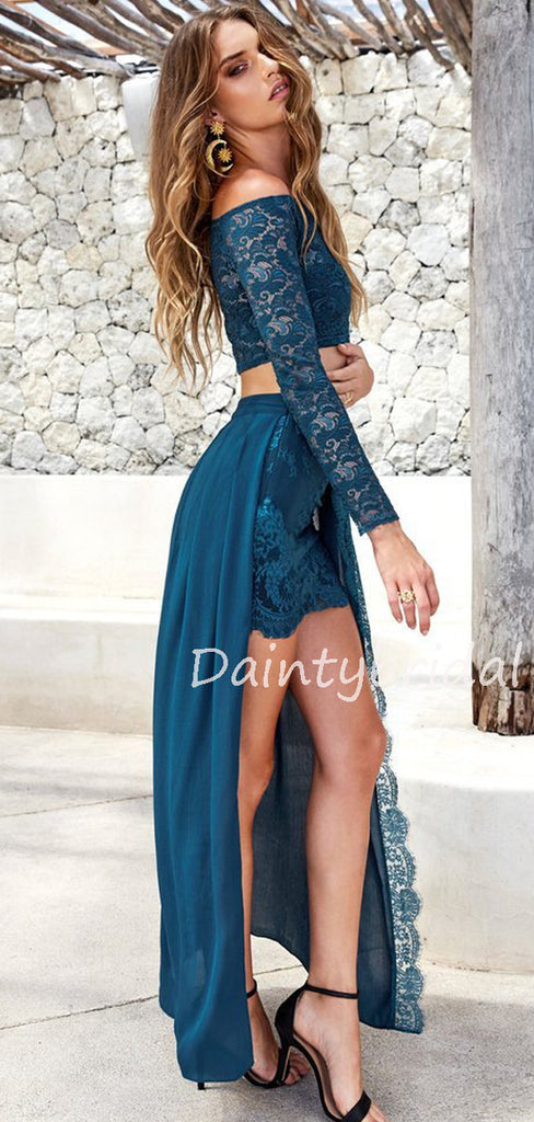 Charming Lace Two-piece Long Prom Dresses Evening Dresses.DB10556