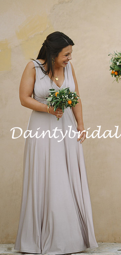 Simple V-neck Floor Length Long Bridesmaid Dresses.DB10772