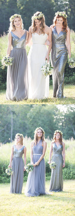 Gorgeous Mismatched Styles Sparkly Sequin Long Cheap Wedding Party Bridesmaid Dresses, WG161