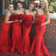 Beautiful Stunning Red Sweetheart Sexy Mermaid Satin Long Wedding Guest Bridesmaid Dresses, WG164