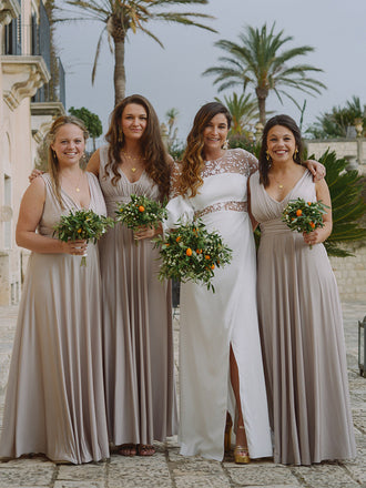 Simple V-neck Floor Length Long Bridesmaid Dresses.DB10772