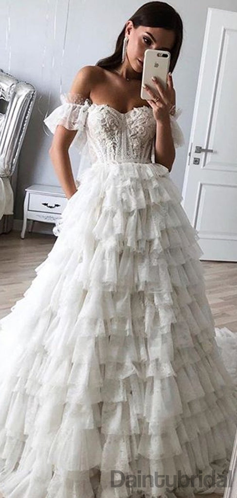 Off-should A-line Tulle With Lace Wedding Dresses, Ball Gown.DB10167
