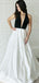 Sexy Deep V-neck A-line Satin Open Back Long Prom Dresses Evening Dresses.DB10594