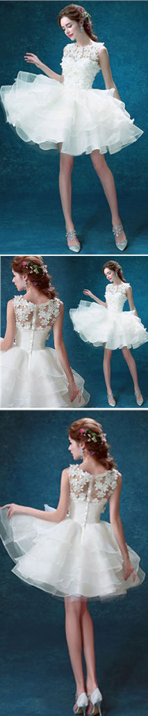 Lovely Scoop Neck Sleeveless Cute Appliques Organza Juliet Mini Homecoming dress Wedding Party Dresses, WD0170