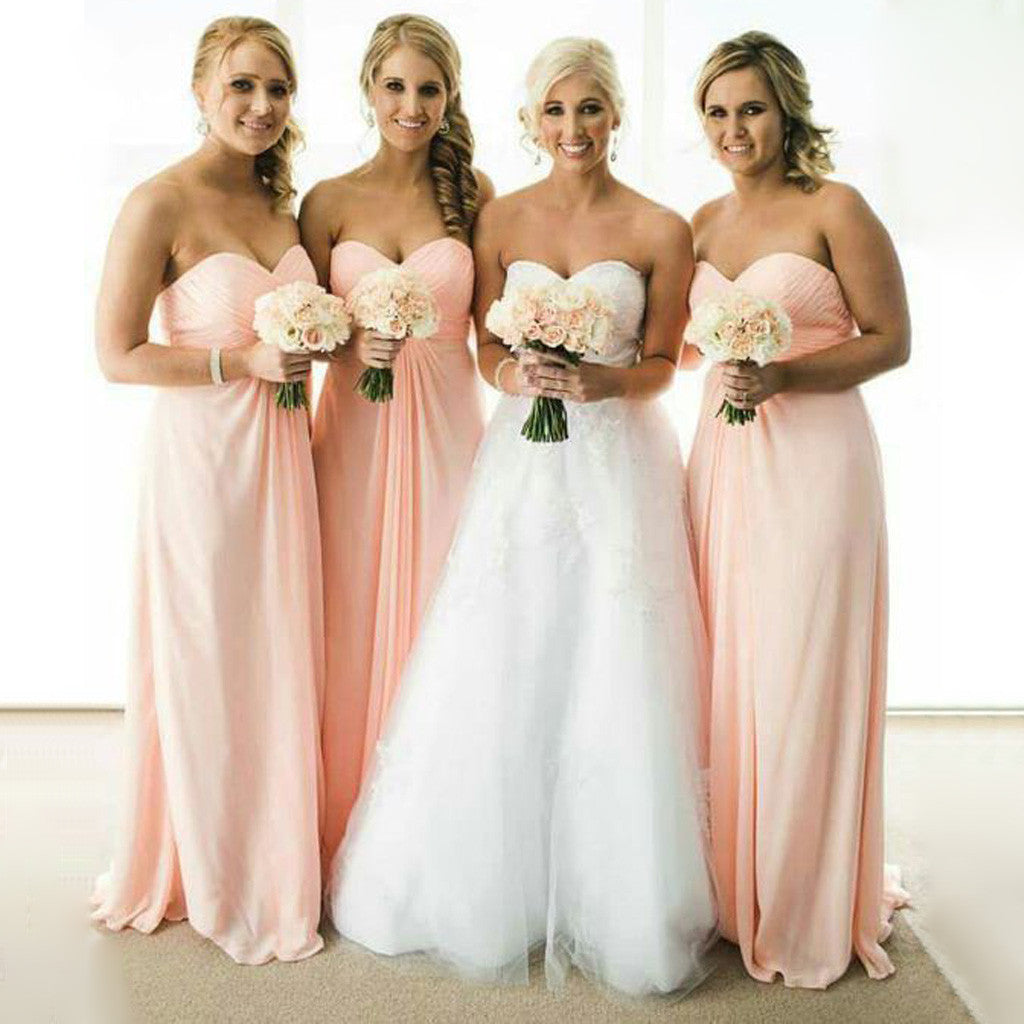 Simple Cheap Chiffon Sweetheart Strapless Formal A Line Floor-Length Wedding Party Bridesmaid Dresses, WG173