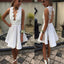 Sexy Short White Lace Open Back Unique Style Deep V-neck Homecoming Dress,BD00176