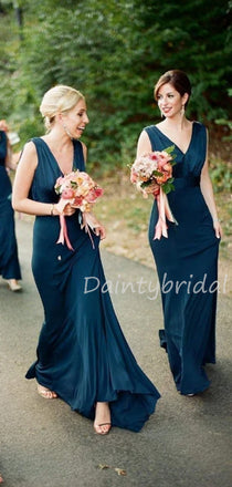 New Arrival Sexy V-neck Zipper Up Long Bridesmaid Dresses.DB10589