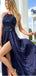 Affordable Halter Soft Satin Floor Length Side Slit Prom Dresses.DB10136