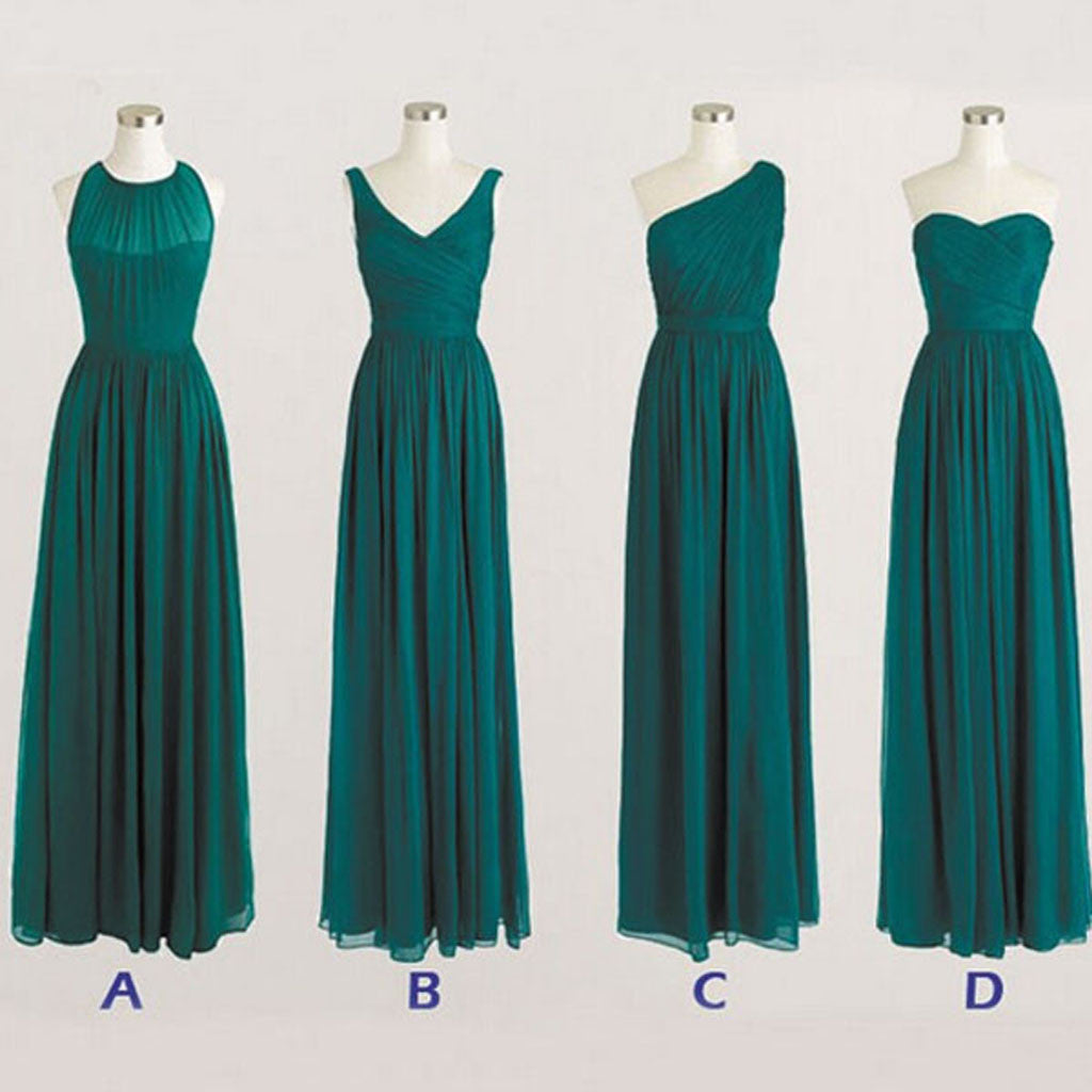 Best Sale Cheap Simple Mismatched Styles Chiffon Floor-Length Long Teal Green Bridesmaid Dresses, WG183