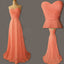 Cheap Junior Young Simple Sweetheart Chiffon Formal Coral Lace Up Back Long  Bridesmaid Dresses, WG186