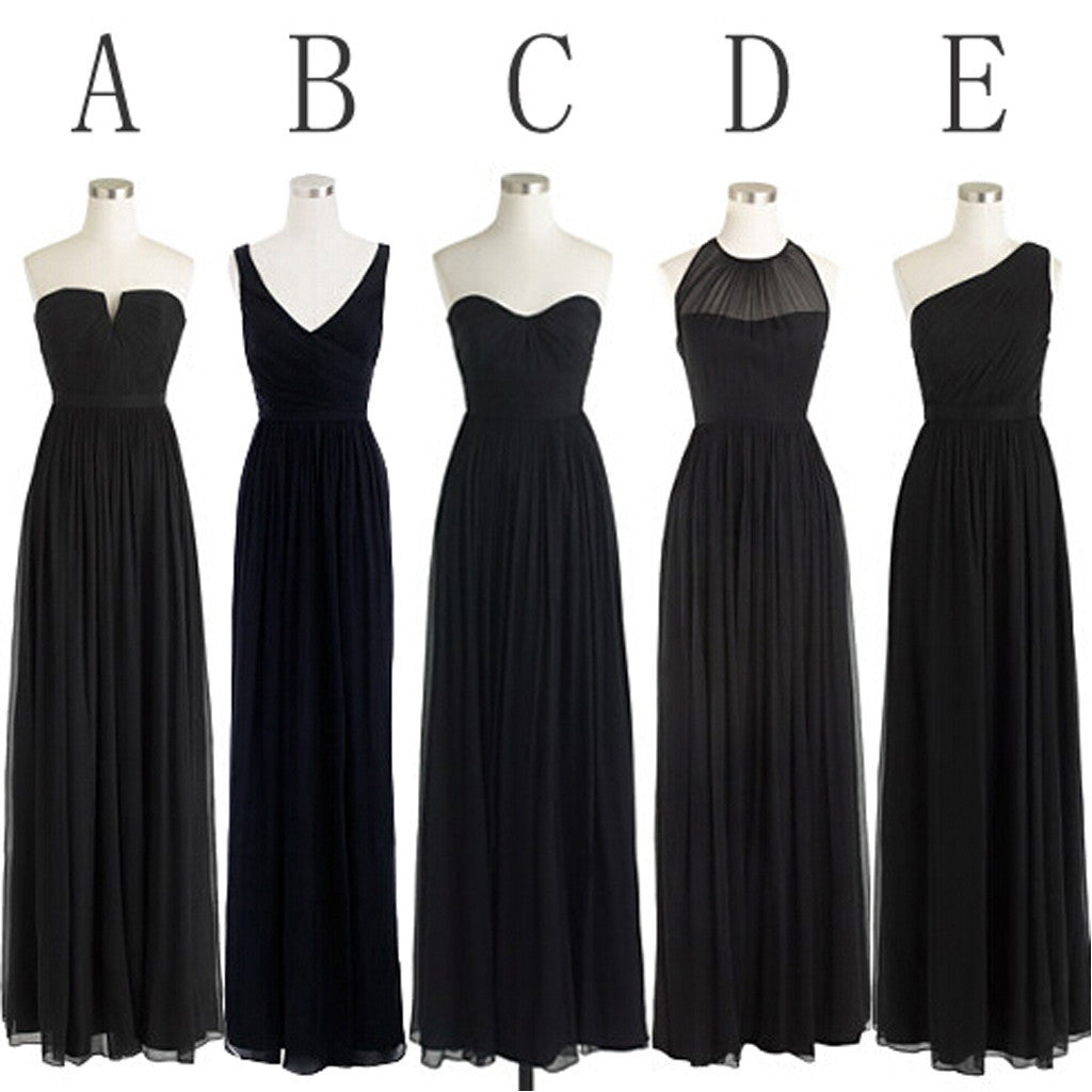 Elegant Black Cheap Simple Mismatched Styles Chiffon Floor-Length  Long Bridesmaid Dresses, WG187