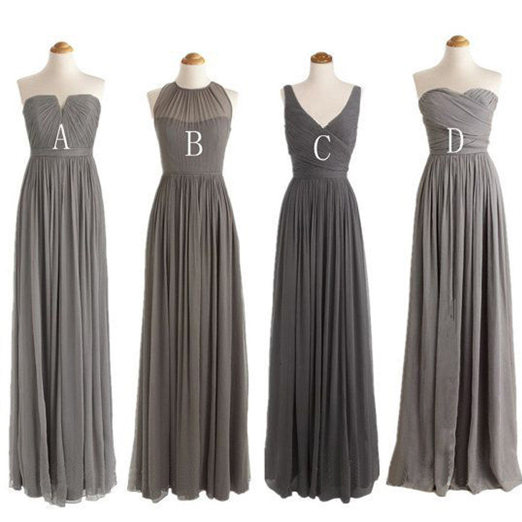Cheap Chiffon Grey  Simple Mismatched Styles  Floor-Length Formal Long Column Bridesmaid Dresses, WG188