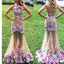 Unique Handmade Flowers Halter Mermaid Charming Beading Yarn Skirt Evening Prom Dresses. DB0112