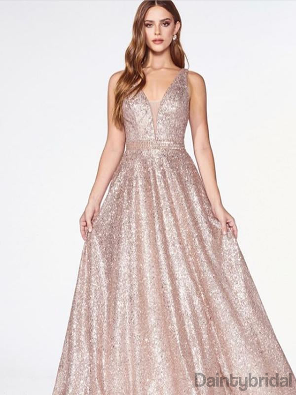 Sexy V-neck Sequin A-line Floor Length Long Prom Dresses.DB10168 DaintyBridal Sexy V-neck Sequin A-line Floor Length Long Prom Dresses.DB10168 DaintyBridal