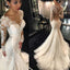 Luxury Clairvoyant Outfit Long Illusion Sleeve Sexy Yarn Back Mermaid Lace Tulle Wedding Dresses, WD0198