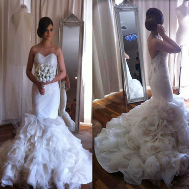 Elegant Strapless Sweetheart Mermaid Charming Ruffles Floral Unique Wedding Bridal Gown Dresses. WD0118