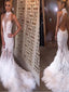 Gorgeous Hater White Mermaid Backless See Through Unique Evening Party Long Prom Dress. DB010