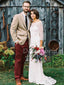 Simple Round Neck Cap Sleeve Lace 3/4Sleeves Wedding Dresses.DB10471