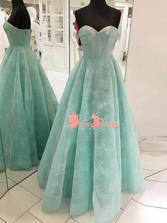 Fashion Tiffany Blue Lace Sweetheart Strapless Ball Gown Elegant Long  Prom Gown Dresses. DB1057