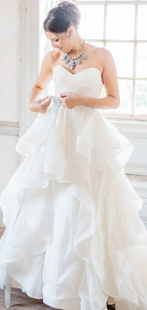 Ivory Organza Sweetheart Strapless Ruffles Ball Gown Wedding Dresses,DB0158