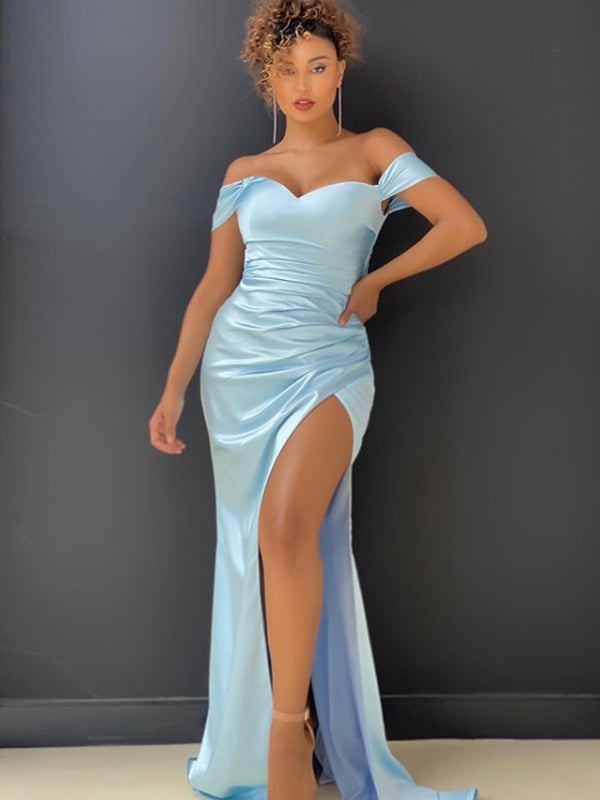Simple Off-shoulder Side Slit Mermaid Evening Party Prom Dresses. DB10 DaintyBridal Simple Off-shoulder Side Slit Mermaid Evening Party Prom Dresses. DB10 DaintyBridal