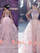 Blush Pink Lace Appliques High Neck Sleeveless Gorgeous Princess Ball Gown Prom Dresses. DB1051