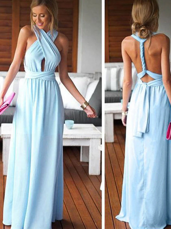 Cheap Simple Convertible Blue Long Prom Dresses for Summer Beach Weddi –  DaintyBridal