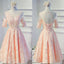 Vintage Half Sleeve Appliques Floral Prints Clairvoyant Outfit Lace Lace Up Back Tea-Length Homecoming Dress,BD0124