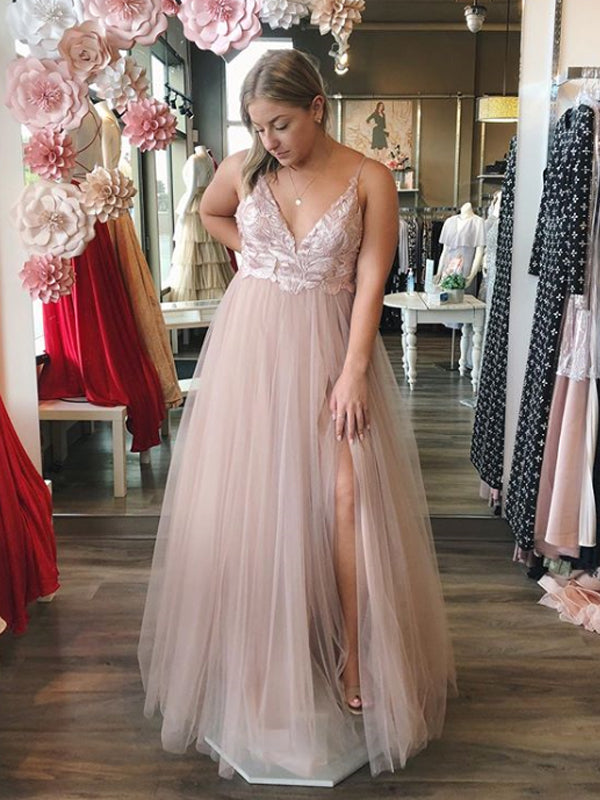 Sexy V-neck Lace Sleeveless Party Dress, Long Prom Gown Dresses. DB1035