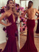 New Arrival Sexy Burgundy Spaghetti Strap Backless Mermaid Simple Evening  Prom Dresses,PD0114