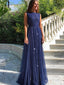 Charming Scoop Neck Sleeveless Tulle For Teens A-line Party Long Prom Dresses. DB1024