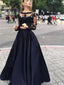 Long Sleeve Two Pieces Black With Clairvoyant Outfit Lace Ball Gown Evening Party Prom Dress,PD0045