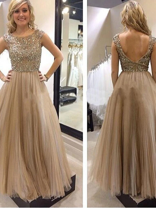 Newest Cap Sleeve A-line Sequins Open Back Long Prom Dresses,PD0135