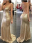 Long Gold Sequined Spaghetti Straps Criss-Cross Backless Mermaid Sexy V-neck Glitter Unique Prom Dresses,PD0075